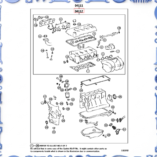 Engine overhaul gasket kit for Toyota 04112-75736